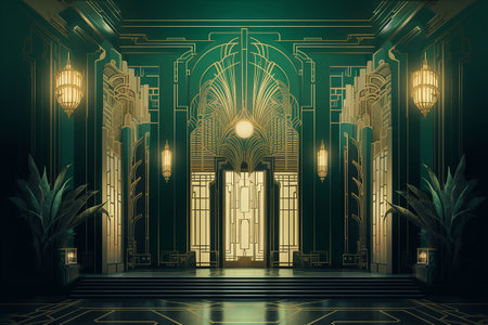 3d render of traditional arabic interior with door and lamps. Generative AIの素材