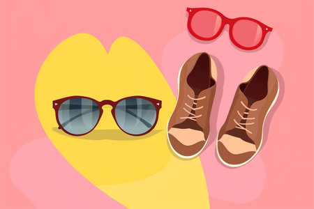 Digital illustration of sunglasses and shoes on the bright background. Generative AIの素材