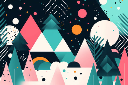 Abstract geometric background with triangles, circles and colorful spots. flat illustration. Generative AIの素材