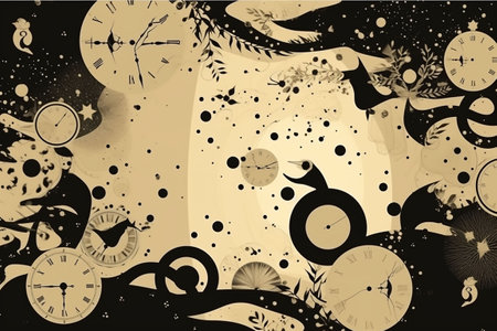 digital illustration of abstract background with clock and time in grunge style , copy space. Generative AIの素材