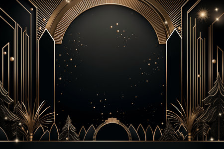 Elegant black and gold background with golden ornament. 3d illustration. Generative AIの素材