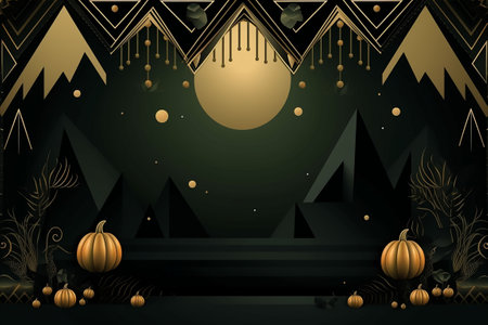 Halloween background with pumpkins and moon. 3d rendering Illustration. Generative AIの素材