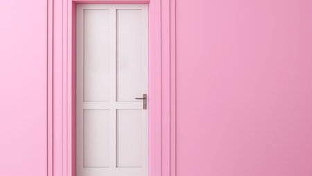 white door on pink wall background. 3d rendering. Generative AIの素材