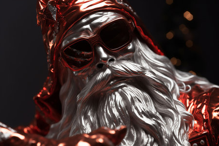 Santa Claus with a beard and sunglasses on a dark background. close-up. computer digital drawing. Generative AIの素材