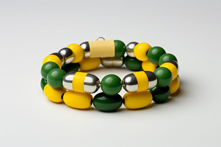 Bracelet made of beads of yellow, green and yellow colors. Generative AIの素材