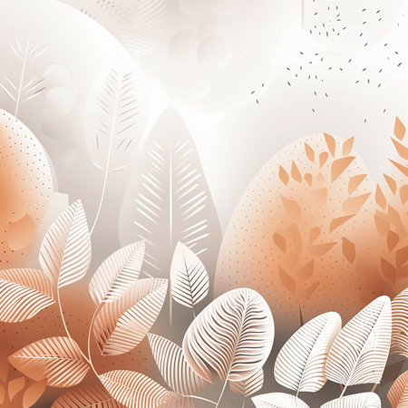 Abstract background with white and orange autumn leaves. Banner, free space for your design. Generative AIの素材