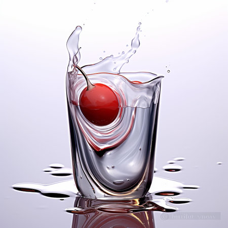 Cherry splashing into a glass of water. 3d illustration. Generative AIの素材