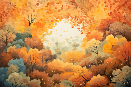autumn forest landscape. watercolor painting. hand drawn illustration. Generative AIの素材
