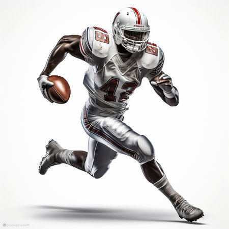 3D illustration of a running American football player isolated on white background. Generative AIの素材