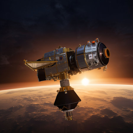 Spacecraft flying over the planet. 3D render. Space exploration. Generative AIの素材