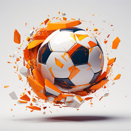 Soccer ball breaking through the wall. 3d rendering illustration. Generative AIの素材