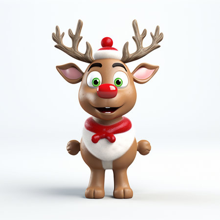 3d illustration of reindeer cartoon character with christmas hat. Generative AIの素材