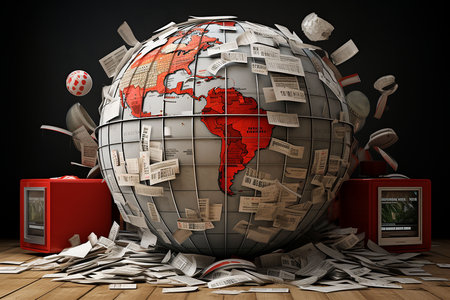 3D rendering of a globe in a room with a lot of household appliances. Generative AIの素材