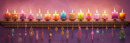Happy Diwali festival background with burning candles. Holiday banner. Generative AIの素材