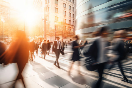 Business people walking in a busy city street. Intentional motion blur. Generative AIの素材