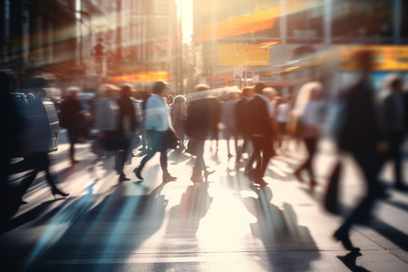 Commuters in the city. Blurred motion, abstract background. Generative AIの素材