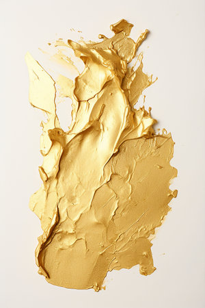 Gold paint brush stroke on white background. Abstract golden oil paint splash. Generative aiの素材