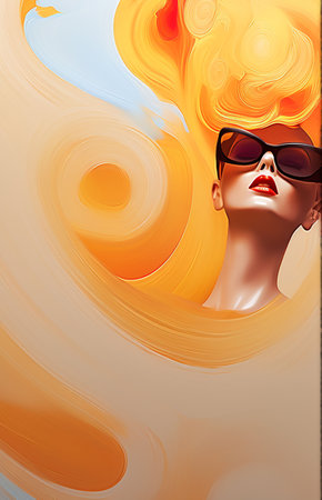 Fashion portrait of beautiful young woman with sunglasses. Digital illustration. Generative AIの素材