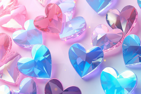 Valentines day background with blue and pink hearts. 3d render. Pink and blue poster. Generative AIの素材