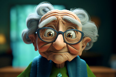 Funny old man with glasses in the interior of the house. Generative AIの素材