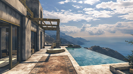 3d rendering of modern house with pool and beach for sale or rent.の素材