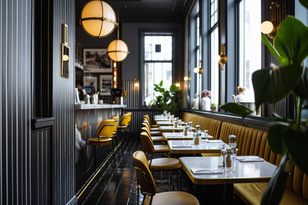 Interior of a restaurant with tables and chairs, interior design conceptの素材