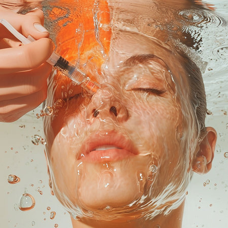 Cosmetic injection in the face of a beautiful young woman under water.の素材