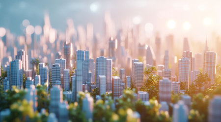 Cityscape with skyscrapers. 3d render. Cityscape backgroundの素材