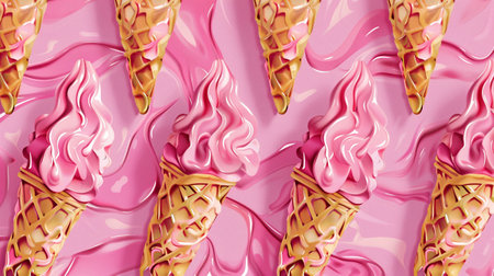 3d rendering of ice cream in waffle cones in pink backgroundの素材