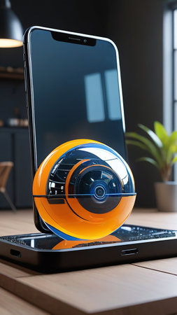 Laptop with virtual reality helmet on the screen. 3d renderingの素材