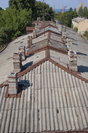 Roof with many chimneysの写真素材
