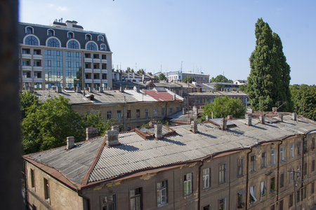 Roof with many chimneysの写真素材