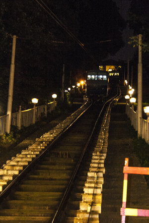 Kiev funicular at night in the lightsの写真素材