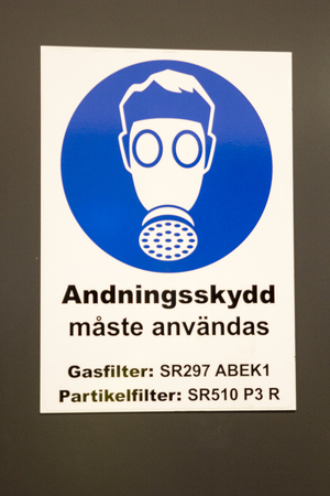 Sign gas mask in Sweden on a white backgroundの写真素材