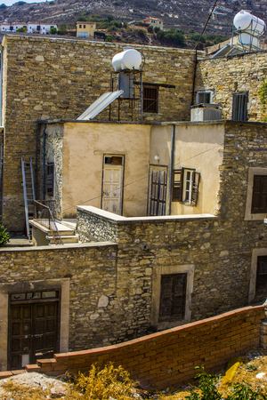 stone windows and walls in the village of Lefkara in Cyprusの写真素材