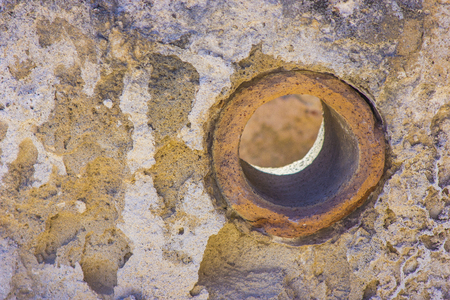 fragments of an ancient ceramic water pipe discovered during excavations of the ancient Greek city of Cyprus in Paphosの写真素材