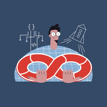 Software development and IT operations methodology concept flat vector illustration with character....