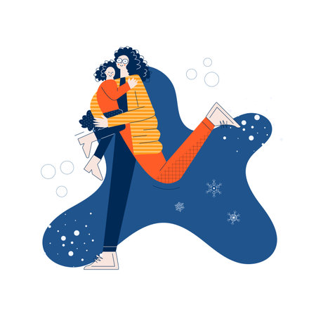 Mother and child. Mom hugging her daughter. Parent shows love and care. Happy holiday, hud day concept. Flat vector illustration with cute colorful character isolated on whiteのイラスト素材