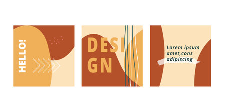 Set of square template design for social media post. Mockup for blog for social media account. Boho style abstract backgrounds vector illustrationのイラスト素材