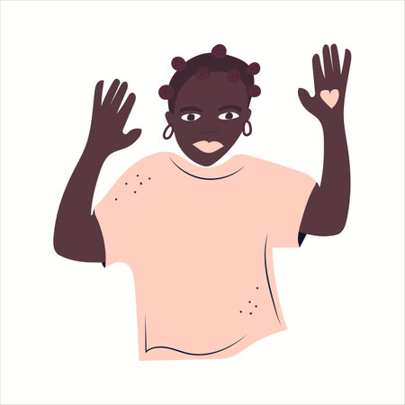 Black Lives Matter. Young African American woman against racism. Anti racism concept. Black citizen and social problems. Hand drawn cartoon vector illustration isolated on white backgroundのイラスト素材