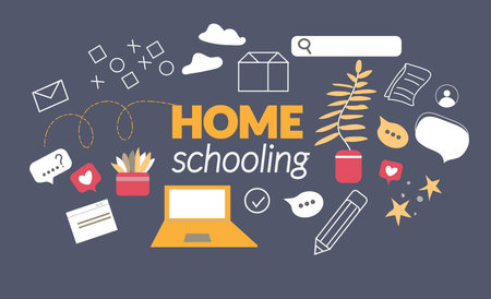 Online education, training, courses, e-learning, distance learning, exam preparation, home schooling. Flat vector illustrationのイラスト素材