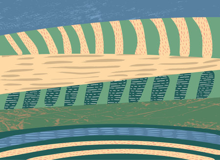 Abstract background vector with farm land, nature, agricultural landscape. Landscape illustration with colorful template. Grunge textureのイラスト素材