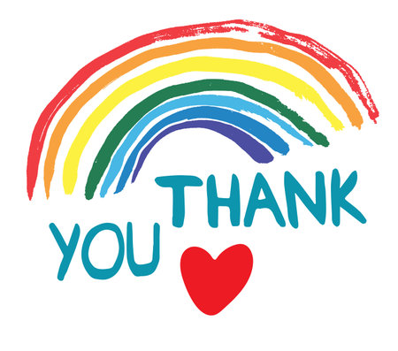 Thank you lettering. The Rainbow as a symbol of hope. Flat vector illustration.のイラスト素材