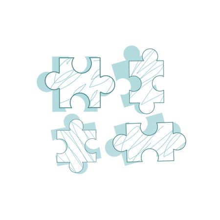 Set of puzzle pieces. Concept of team building, corporate work, connection. Minimalistic flat vector illustration with shapes and texturesのイラスト素材