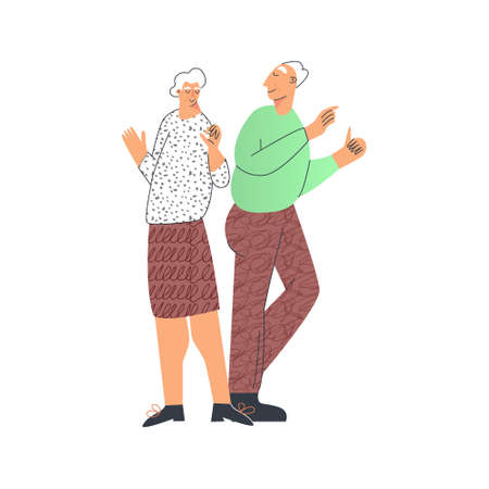 Senior people lifestyle, elderly couple dancing and having fun, modern pensioner leisure. Old lady and gentlemen. Senior citizen flat vector cartoon illustrationのイラスト素材