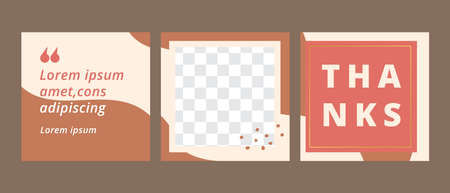 Set of abstract floral background for social media post. Simple feminine layout illustration. Vector trendy minimal template in boho style with copy space. Greeting card, invitation, brochureのイラスト素材