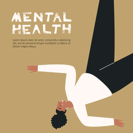 Mental disorder finding answers confusion concept Young black depressed female character. Person with confused minds. Depressive symptoms and little energy. Flat cartoon illustrationのイラスト素材