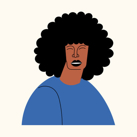 Cool african man with afro haircut in 70s style. Close up head shot of a handsome african american...