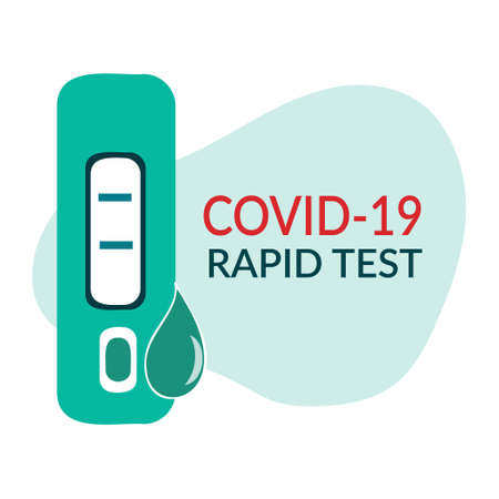 Rapid COVID-19 antigen test with result icon. Negative and positive test result by using rapid test device. Flat vector illustration isolated on white backgroundのイラスト素材
