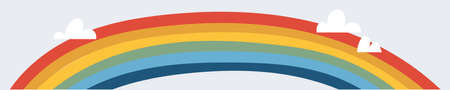 Simple rainbow stripes with cloudy sky. Minimal multicolored arc. Symbol for tolerance and peace. Clean environment and nature. Trendy colorful vector illustration for web banner, website headerのイラスト素材